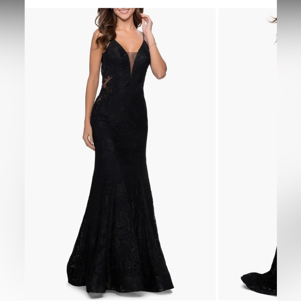 La Femme Sleeveless Lace Mermaid Gown